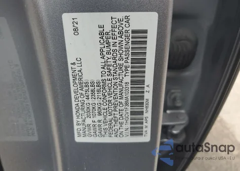 2021 Honda Accord Sport из США, поврежденный, VIN 1HGCV1F38MA103318